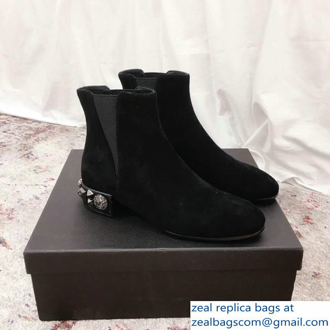 Dolce  &  Gabbana Embroidered Heel 3cm Chelsea Ankle Boots Suede Black 2018
